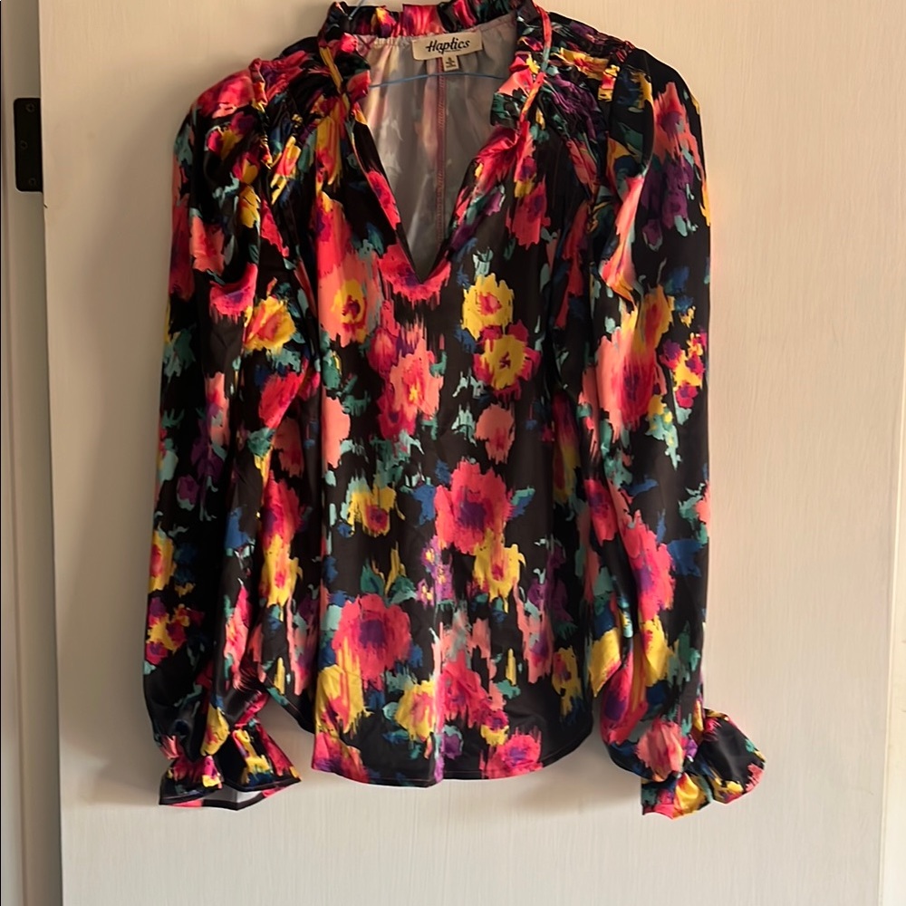 Haptics Women's Floral Blouse - Black and Pink